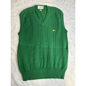 Vintage Slazenger Master's Augusta National Green Cable Knit Sweater Vest Mens M